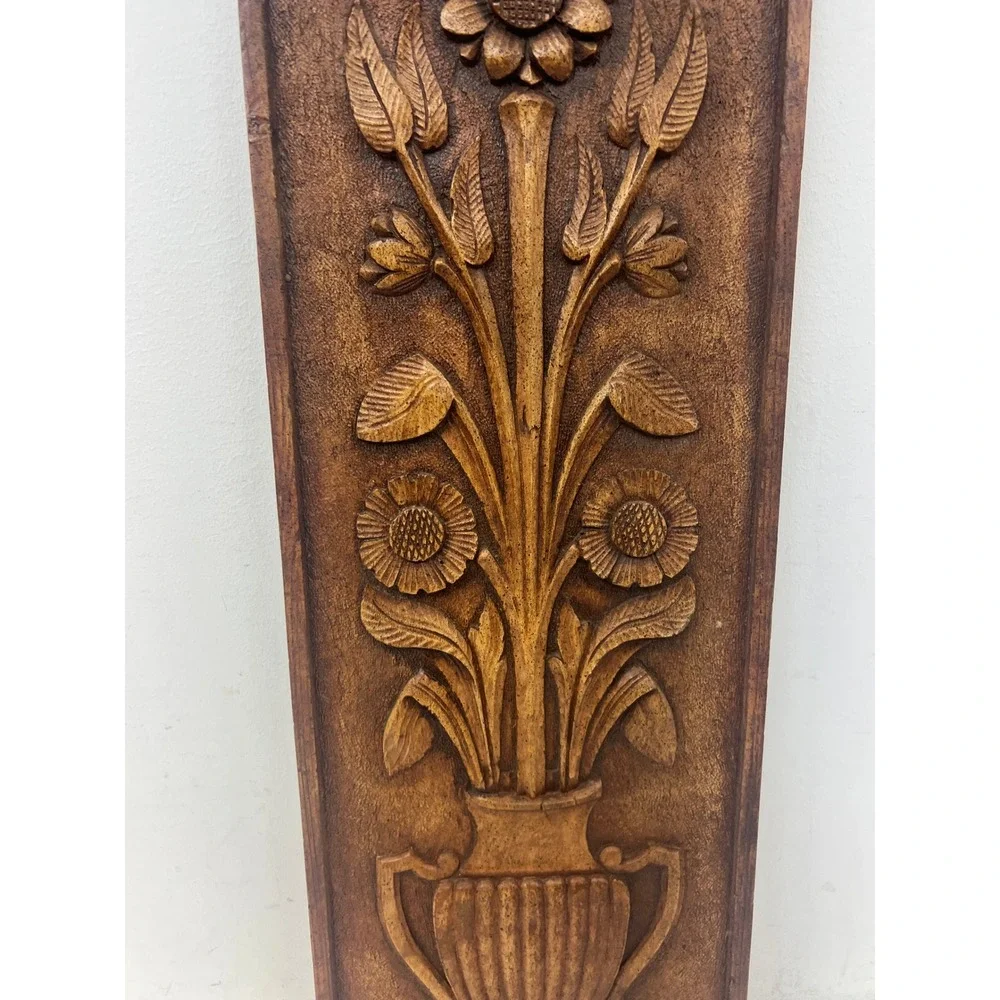 Vintage Resin Wall Hanging Arts & Crafts Floral Sunflowers Vase Plaque MCM Art